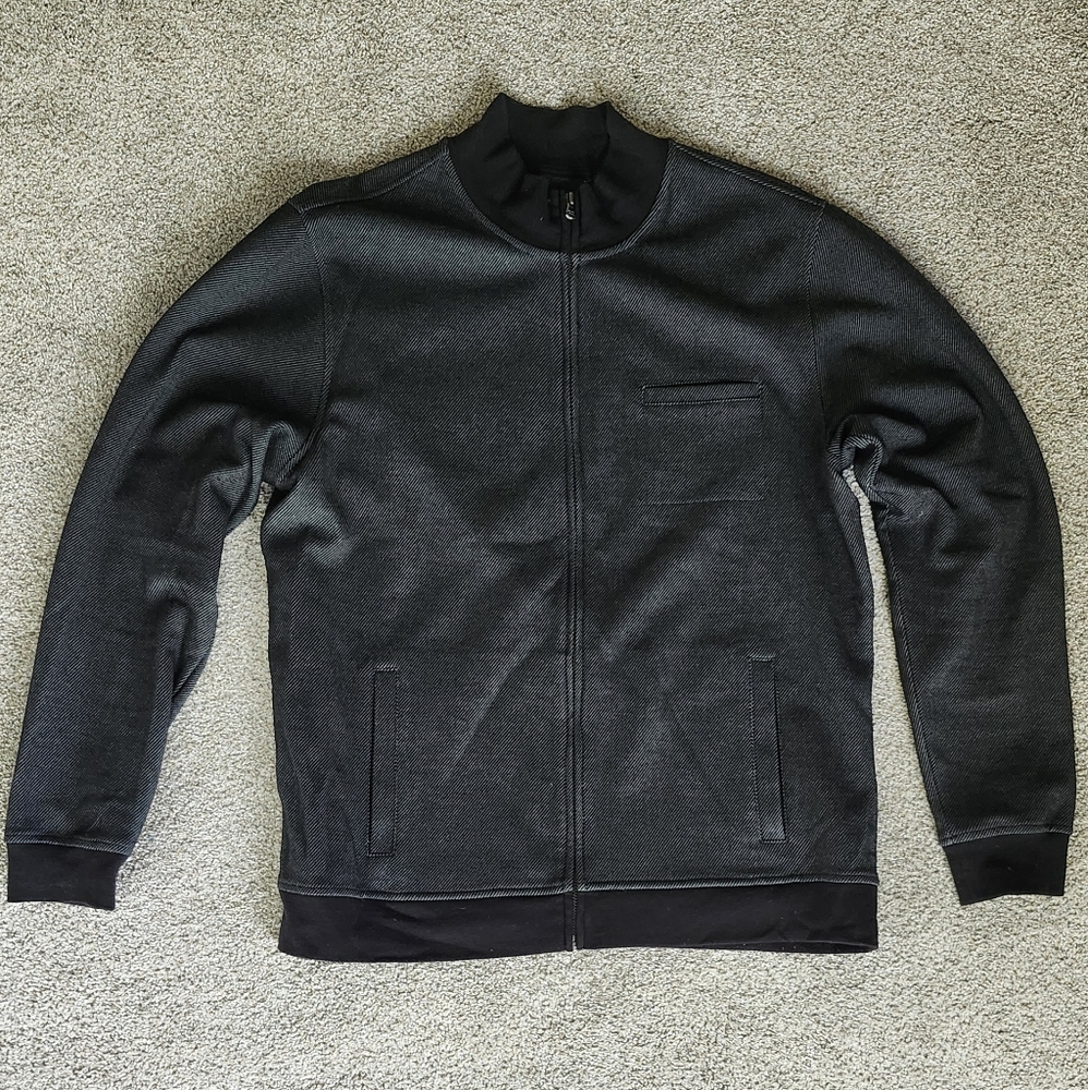 Black Brown 1826 Black Zip Up Sweater with Ribbed Cuffs